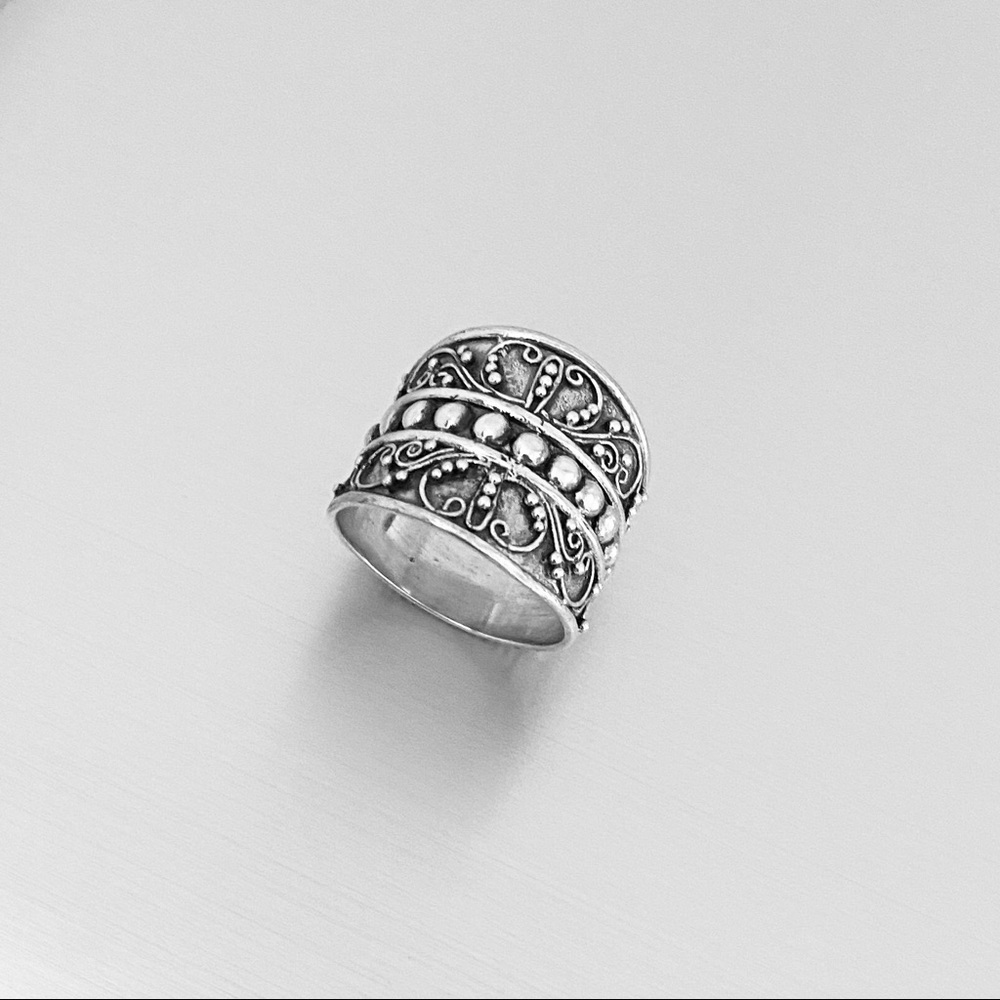 Sterling Silver Statement Bali Design Ring, Bead … - image 7